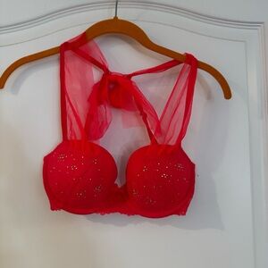Victoria’s Secret red mesh bow 32D bra